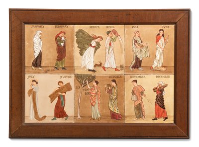 Six Minton Hollis & Co Tiles Representing the Months by Albert Joseph (attr.to) Moore