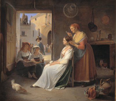 A Young Italian Woman being Adorned by her Mother by Albert Küchler