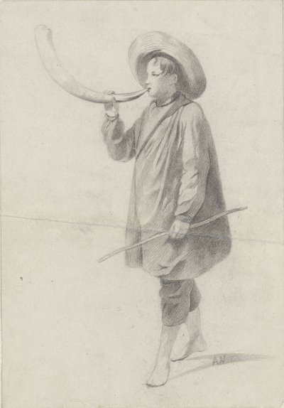 Shepherd Boy Blowing a Horn by Albert  Neuhuys