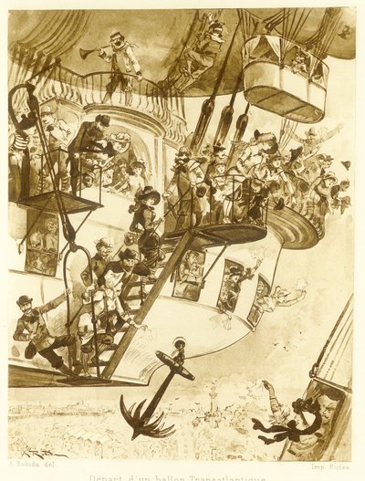 Departure of a Transatlantic Balloon, from Le Vingtieme Siecle, pub. 1883 by Albert Robida