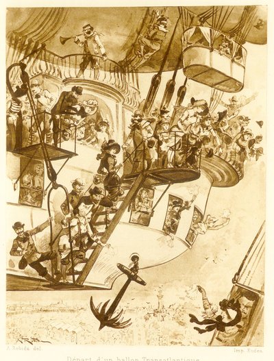 Departure of a Transatlantic Balloon, from Le Vingtieme Siecle, 1883 by Albert Robida
