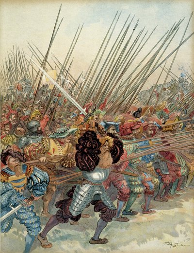 Fifth Italian War (1515-1516): Swiss Charge on the Weapons of Francois I and His Venetian Allies at Marignan by Albert Robida
