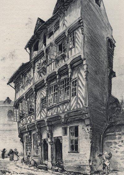 House rue Saint Guillaume in Rennes - Old France - Brittany - text, drawings and lithographs, by Albert Robida (1848-1926) undated end 19th century by Albert Robida