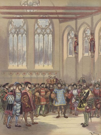 The Herald of Burgundy, Sent by Charles V, is Received by Francis I in the Great Hall of the Parliament by Albert Robida