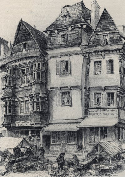 Place du Marche in Lannion - La Vieille France - La Bretagne - Text, Drawings and Lithographs, by Albert Robida (undated end 19th century) by Albert Robida
