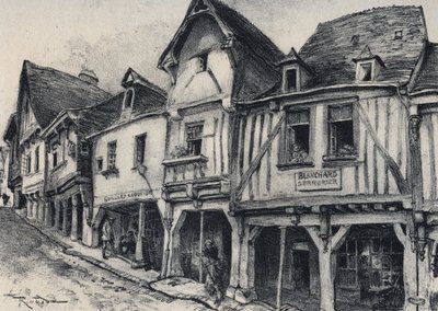 Rue Poterie at Fougeres in the department of Ille-et-Vilaine - La vieille France - La Bretagne - text, drawings and lithographs, by Albert Robida (1848-1926) by Albert Robida
