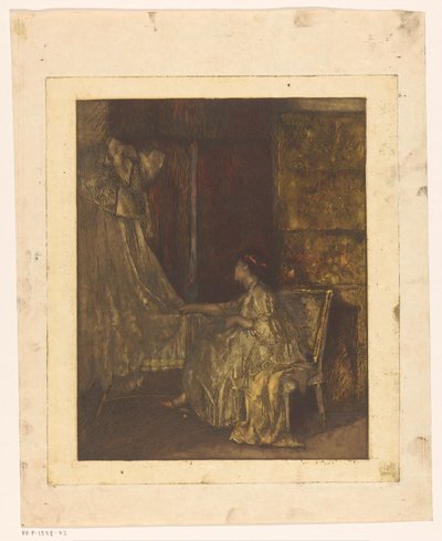 Woman Sitting on a Chair Next to a Cradle by Albert Roelofs
