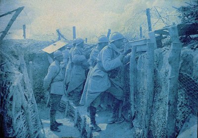 A French listening post: soldiers in a trench on the Western Front, France, 1916 by Albert Samama Chikli