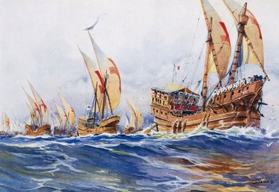 French ships of King Louis IX during eighth crusade in 1268 by Albert Sébille