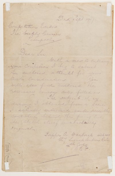 Letter to the Competition Editor, 23 September 1917 by Albert Warbrick
