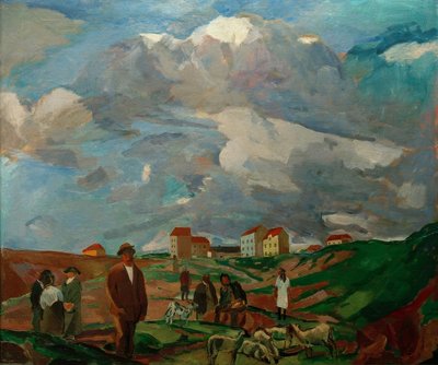 Suburban Houses (with People and Sheep Herd) by Albert Weisgerber