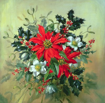 AB130 A Christmas Arrangement with Holly, Mistletoe and Other Winter Flowers by Albert Williams