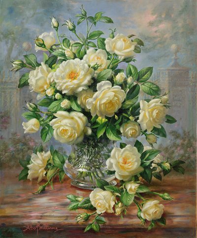 Princess Diana Roses in a Cut Glass Vase by Albert Williams