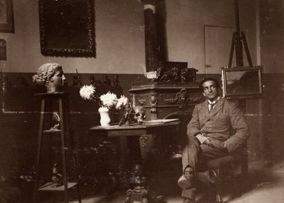The sculptor Mario Pelagatti in his studio, Florence, 20/11/1920 by Alberto Fierli
