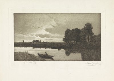 Landscape with Fisherman in a Boat on River by Alberto Grosso
