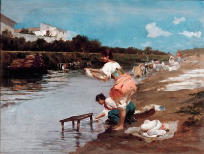 Laundresses on the river by Alberto Issel