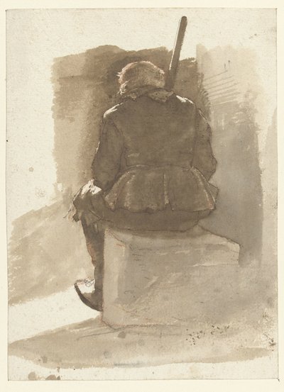 Seated Man with Stick, Seen from the Back by Albertus Brondgeest