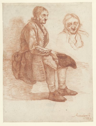 Seated Old Man, Facing Right, Head Repeated by Albertus Brondgeest