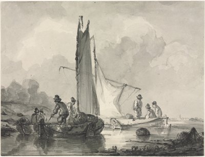 River Landscape with Fisherman and Three Boats by Albertus van Beest