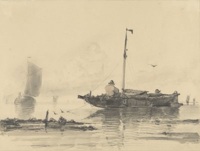 Two Men in a Boat on Calm Water by Albertus van Beest