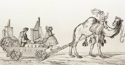 The Organist Paul Hoffaner Playing In A Carriage Drawn By A Camel (engraving) by Albrecht (after) Durer or Duerer