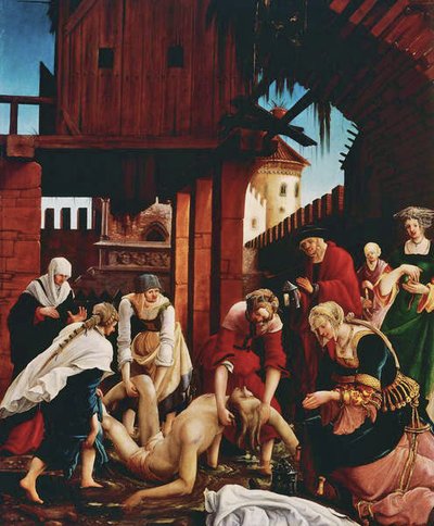 The discovery of the body of the saint in the Cloaca Maxima, from the St. Sebastian Altarpiece by Albrecht Altdorfer