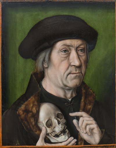 Self-Portrait with a Skull, by Aelbrecht Bouts (1451/54-1549). Oil on wood, c. 1520. Dimension: 42.6x33 cm. Muzeul National Brukenthal, Sibiu by Albrecht Bouts