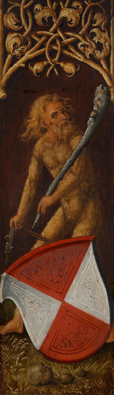 Portrait triptych of Oswolt Krel, right wing: “Wild Man” with the coat of arms of Agathe von Esendorf by Albrecht Dürer
