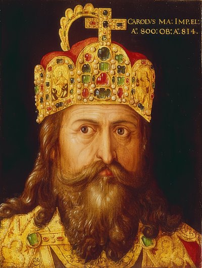 Ideal Portrait of Emperor Charlemagne in Coronation Robes with the Imperial Crown by Albrecht Dürer