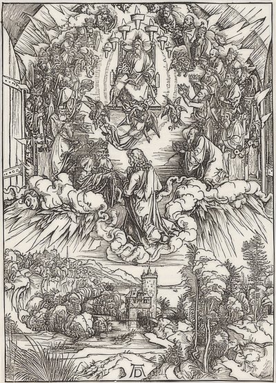 John Before God the Father and the Elders, from the Series of the Apocalypse. 1496 by Albrecht Dürer