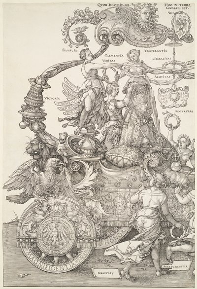 The Great Triumphal Chariot: Left Part of the Chariot with the Emperor Crowned by Victory by Albrecht Dürer