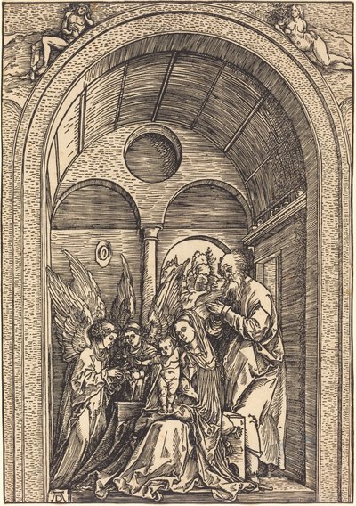 The Holy Family with Two Angels in a Vaulted Hall by Albrecht Dürer