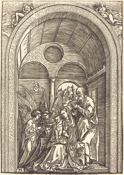 The Holy Family with Two Angels in a Vaulted Hall by Albrecht Dürer