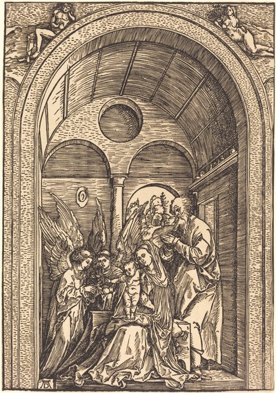 The Holy Family with Two Angels in a Vaulted Hall by Albrecht Dürer