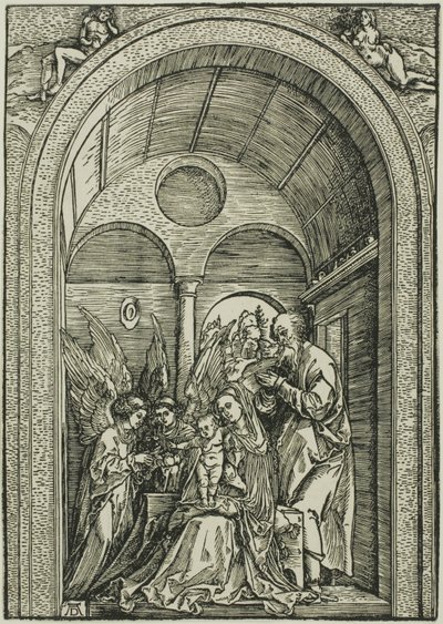The Holy Family with Two Angels in a Vaulted Hall by Albrecht Dürer