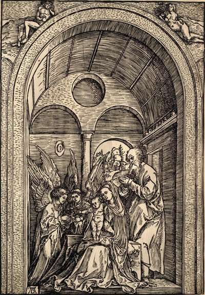 The Holy Family with Two Angels in a Vaulted Hall by Albrecht Dürer