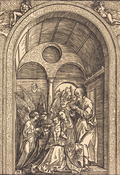 The Holy Family with Two Angels in a Vaulted Hall by Albrecht Dürer