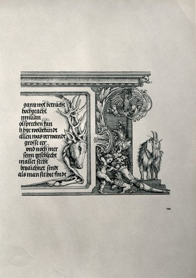 The Triumphal Arch of Emperor Maximilian I of Germany: detail of a deer-skin with an inscription lauding the Emperor