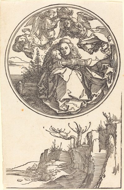 The Virgin Crowned by Two Angels above a Landscape by Albrecht Dürer
