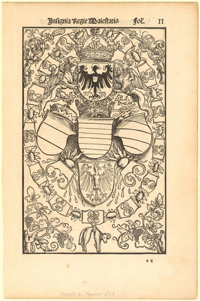 Coat of Arms of Maximilian I as Roman King [recto]; Coat of Arms of Florian Waldauf (Waldauff) von Waldenstein [verso] by Albrecht Dürer
