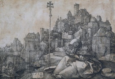 Saint Anthony Sitting in Front of a City by Albrecht Dürer