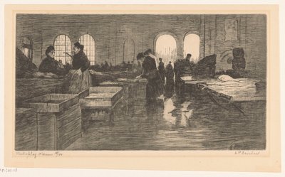 Interior of the Fish Market at the Nieuwmarkt in Amsterdam by Albrecht Felix Reicher (signed by artist)