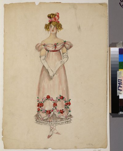 Dress with flower garlands. Costume project for the opera 