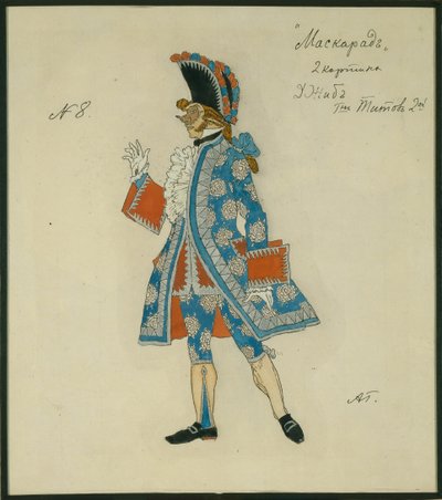 Costume Design for the Play The Masquerade by M. Lermontov by Aleksandr Jakovlevic Golovin