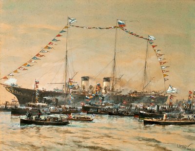 Emperor Nicholas II Visiting His Yacht Polestar by Aleksandr Karlovich Beggrov