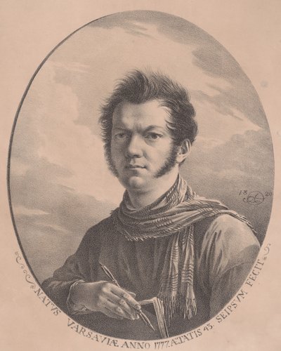 Self-portrait with an album and pen by Aleksandr Orlovsky