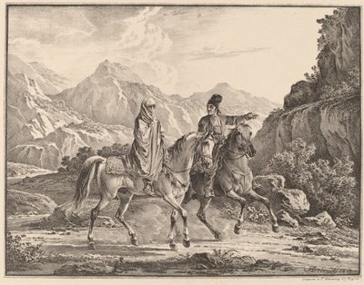Man and Veiled Woman on Horseback by Aleksandr Osipovich Orlovskii