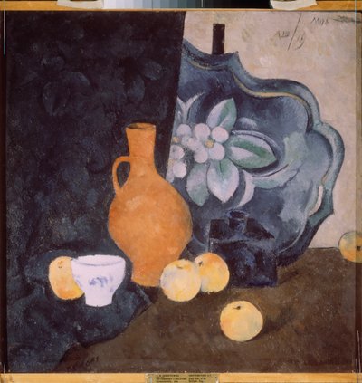 Still life with a yellow jug and a white bowl - by Alexander Vasilyevich Shevchenko by Aleksandr Vasilievich Shevchenko