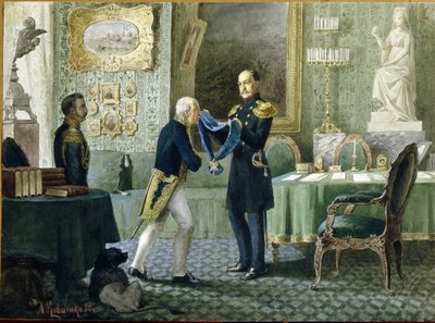 Emperor Nicholas I Awards the Blue Riband of the Order of St. Andrew to Count Mikhail Speransky by Aleksei Danilovich Kivshenko