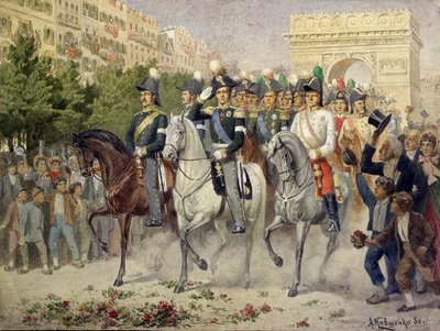 Russian and Allied forces Marching into Paris, 1880 by Aleksei Danilovich Kivshenko